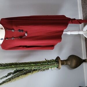 Roaman's asymmetrical dark red dramatic sleeve tunic